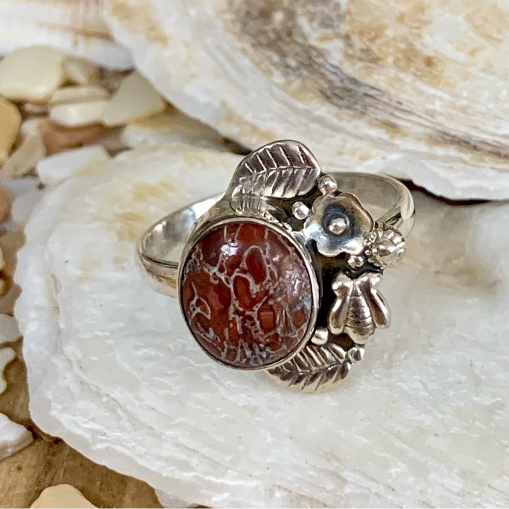 75-Million-Year-Old Dinosaur Bone Fossil Sterling Silver Ring - Picture 1 of 8